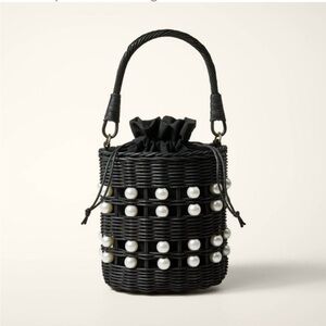 Kate Spade Black and White Studded Mini Bag with Drawstring Closure